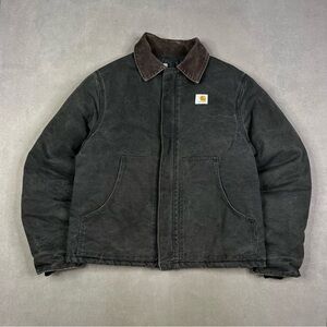 Carhartt Black Duck Jacket with Brown Cord Collar